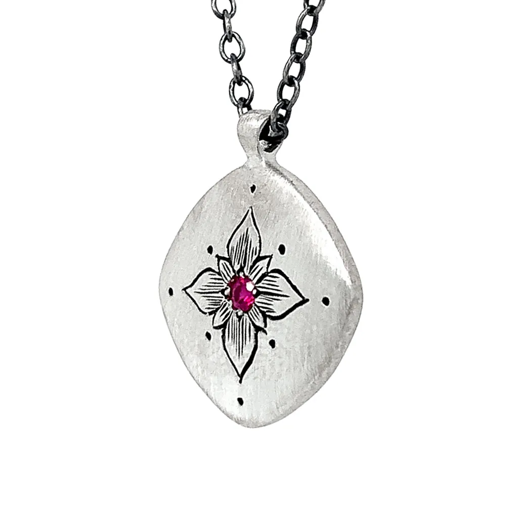 Ruby & Sterling Silver Necklace - "Lotus Cushion"