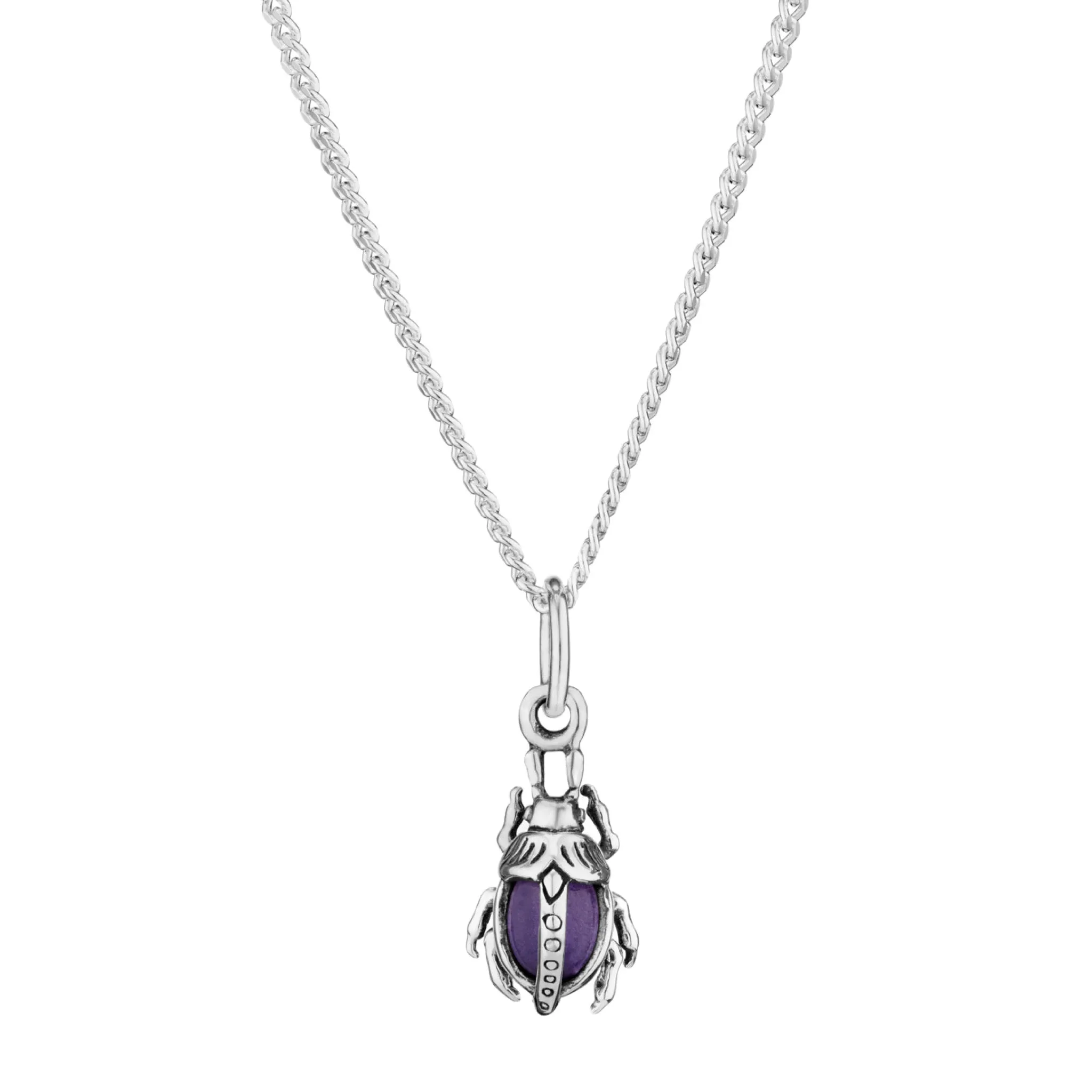 SACRED BEETLE - Sterling Silver & Amethyst Necklace