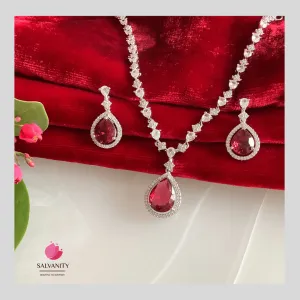 Salvanity American Diamond Sleek Ruby Necklace set