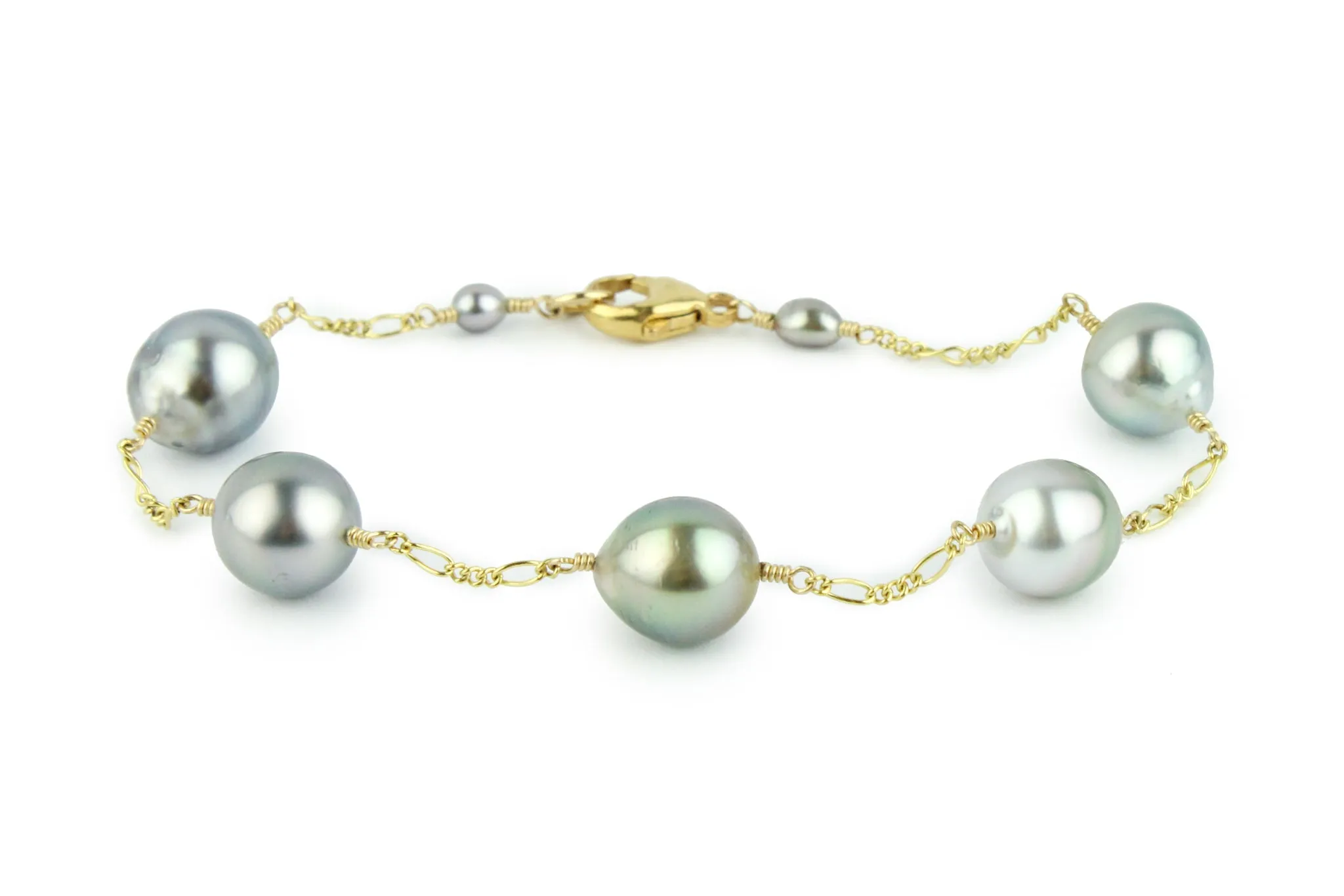 Silvery Pastel Tahitian Pearl Tin Cup Bracelet