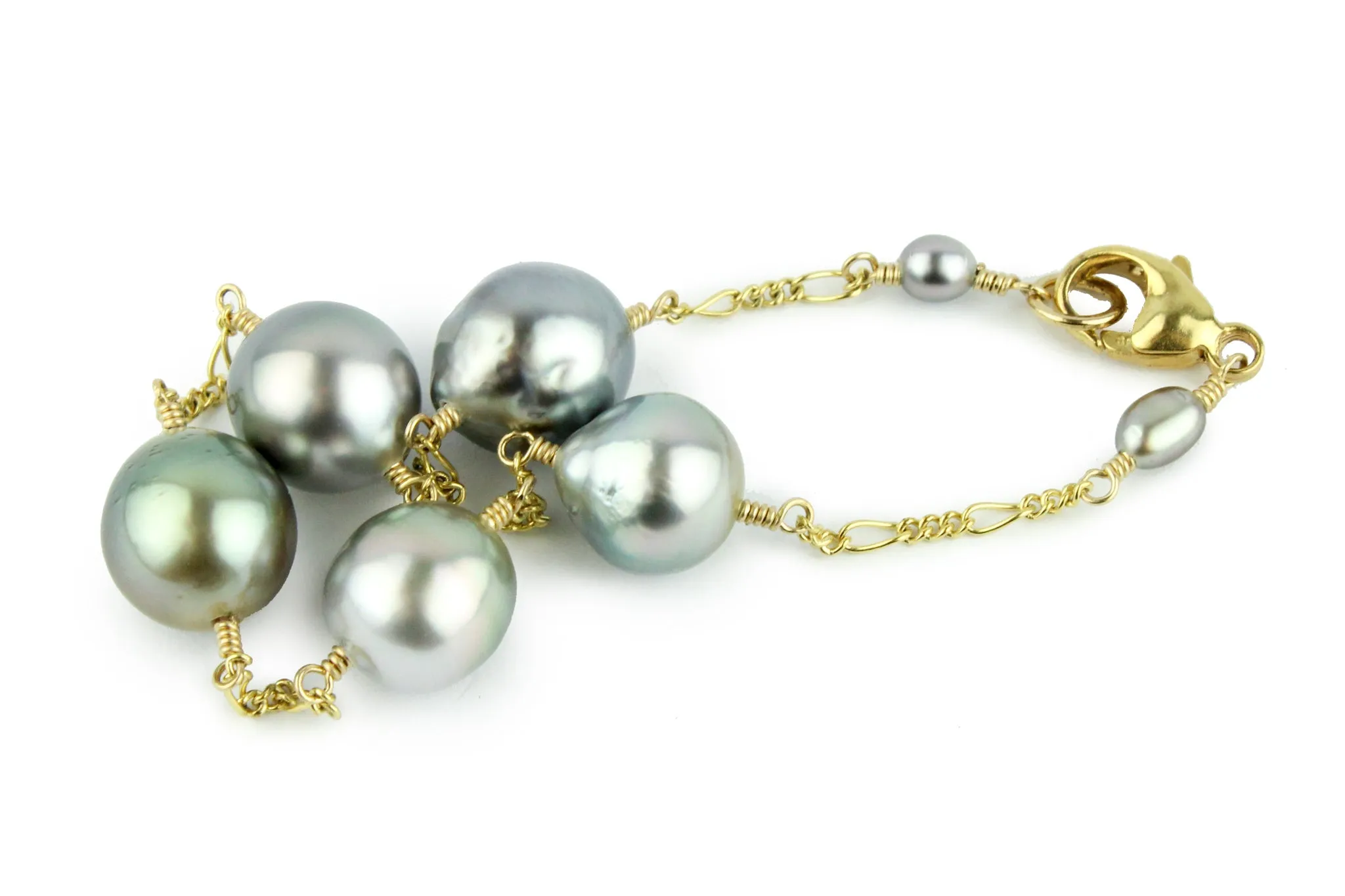 Silvery Pastel Tahitian Pearl Tin Cup Bracelet