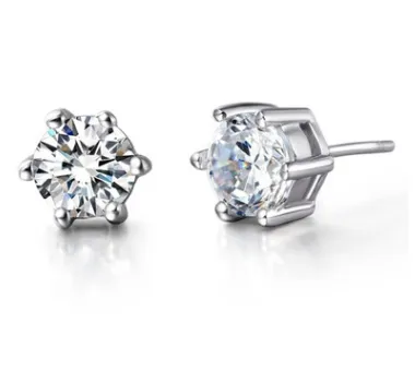 Single diamond girl 6 claw simple zircon earrings