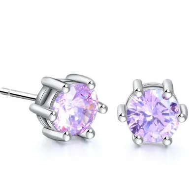 Single diamond girl 6 claw simple zircon earrings