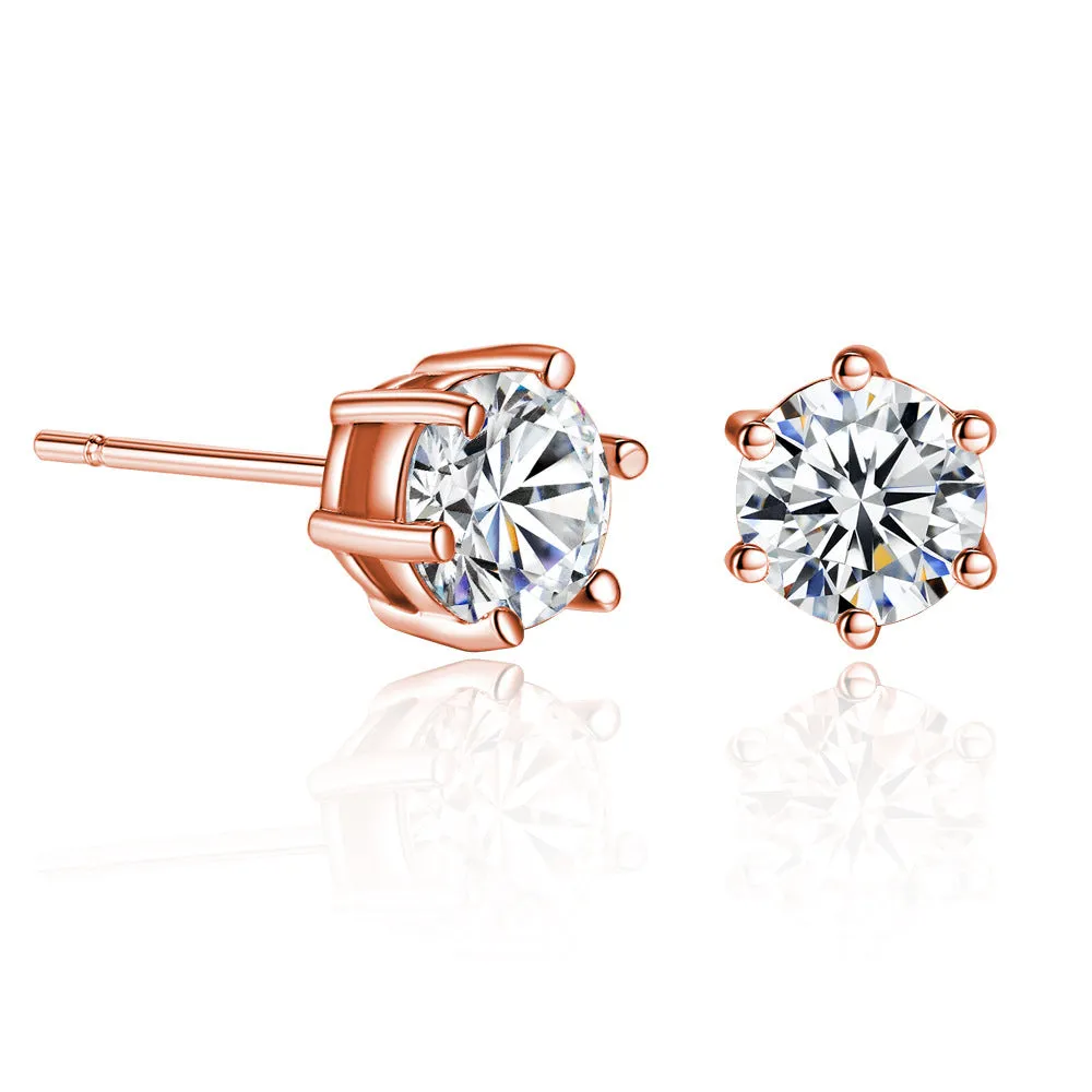 Single diamond girl 6 claw simple zircon earrings