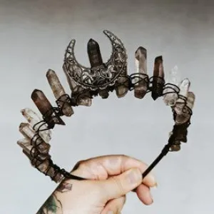 Smokey Quartz Crystal Crown with Cresecnet Moon by Luna Corvus