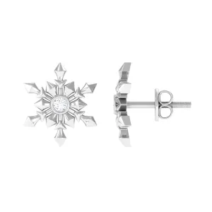 Snowflake Stud Earrings with Bezel Set Diamond