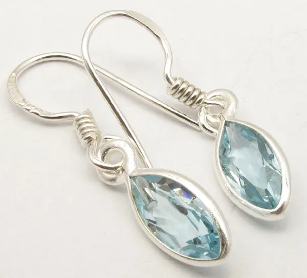 Solid Silver Blue Topaz Marquise Drop Earrings