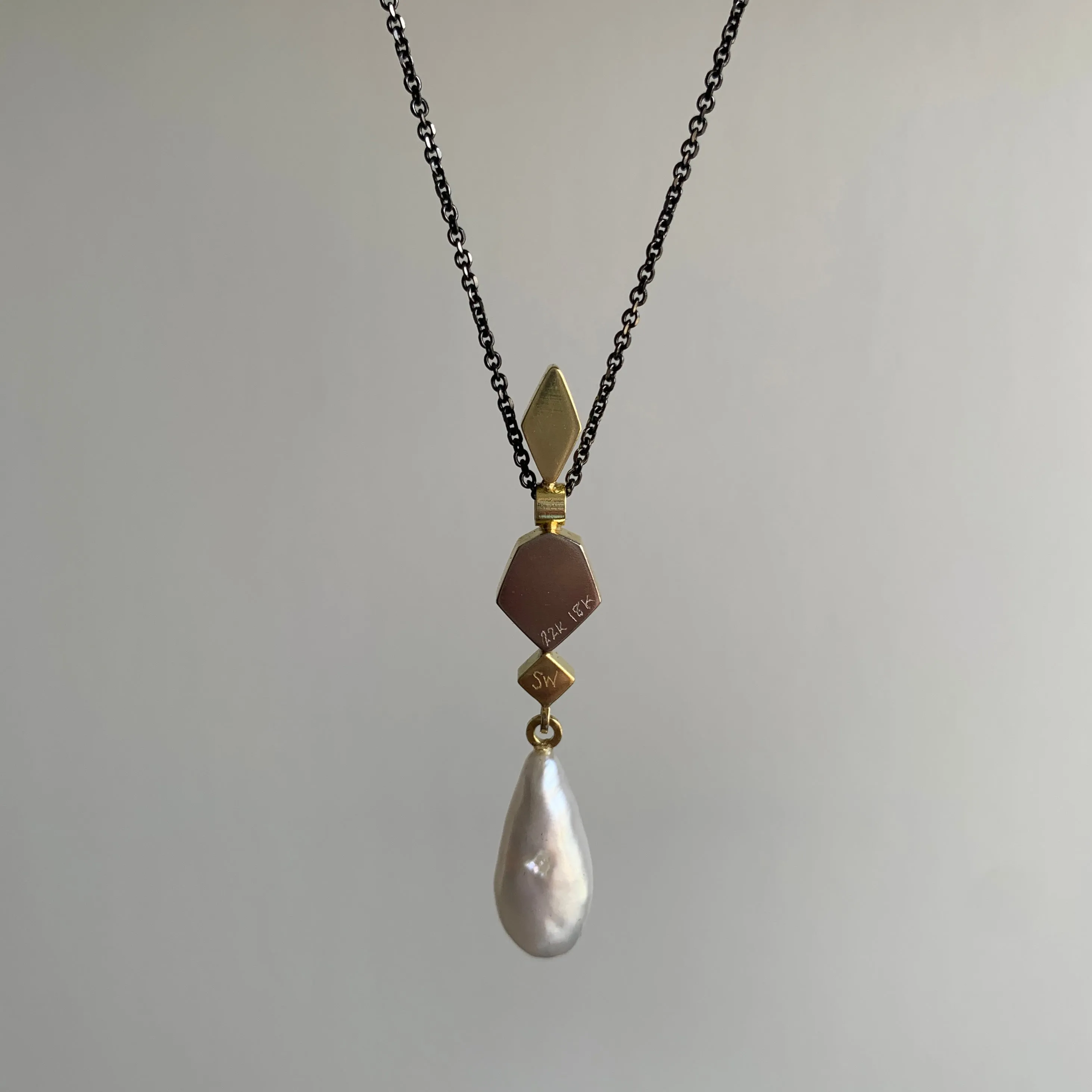 Spinel, Garnet, Diamond, and Pearl Wand Pendant