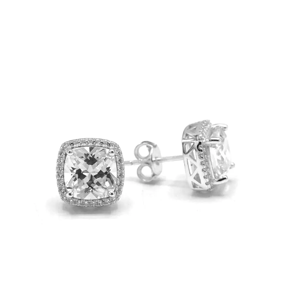 Square Stud Earrings XL Cushion Cut  925 Sterling Silver Zircon Hypoallergenic Cubic Zirconia Statement Jewelry - Cassie Earrings