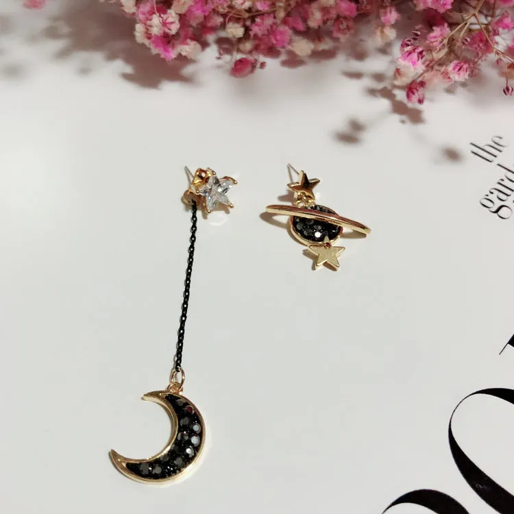 Star Moon Zircon Planet Long Earrings