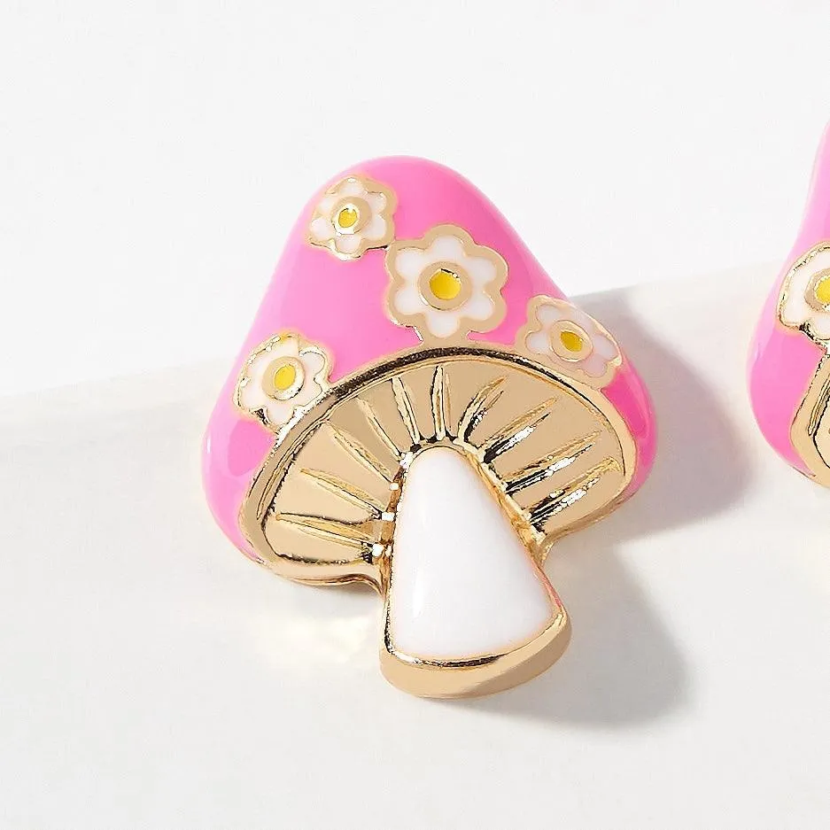 Stay Stylish Mushroom with Flower Stud Earrings