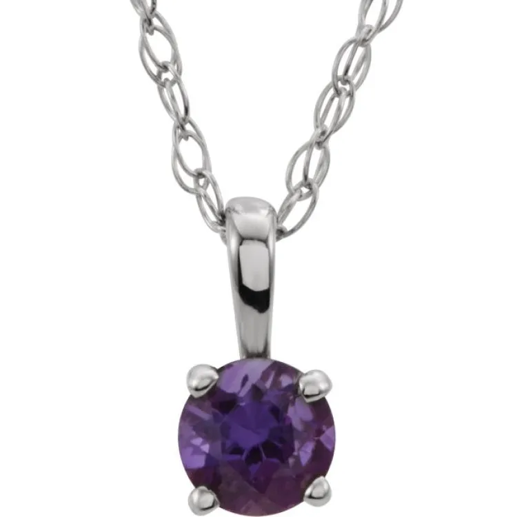 Sterling Silver 3 mm Imitation Amethyst Youth Solitaire 14" Necklace