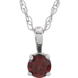 Sterling Silver 3 mm Imitation Mozambique Garnet Youth Solitaire 14" Necklace