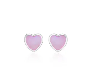 Sterling Silver 8mm Pink Mother of Pearl Heart Stud Earrings