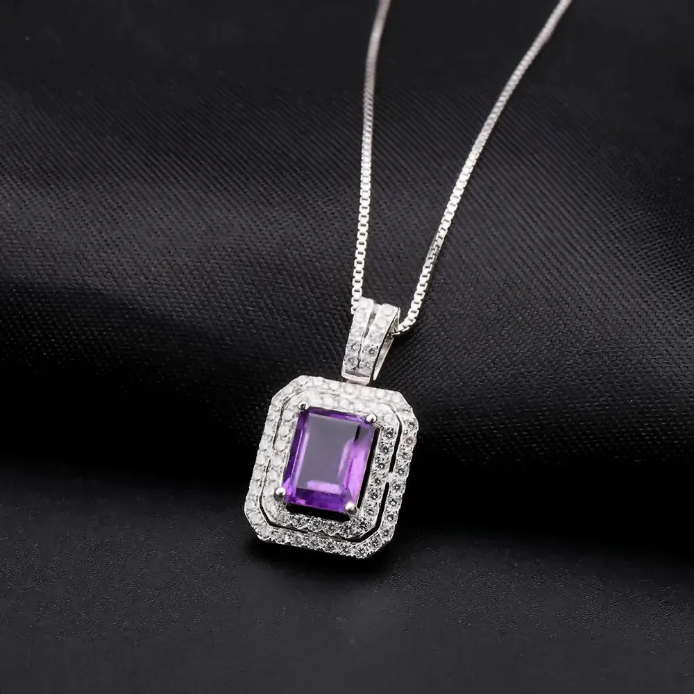 Sterling Silver Amethyst Baguette Cut Royale Pendant - Exquisite Women Jewellery