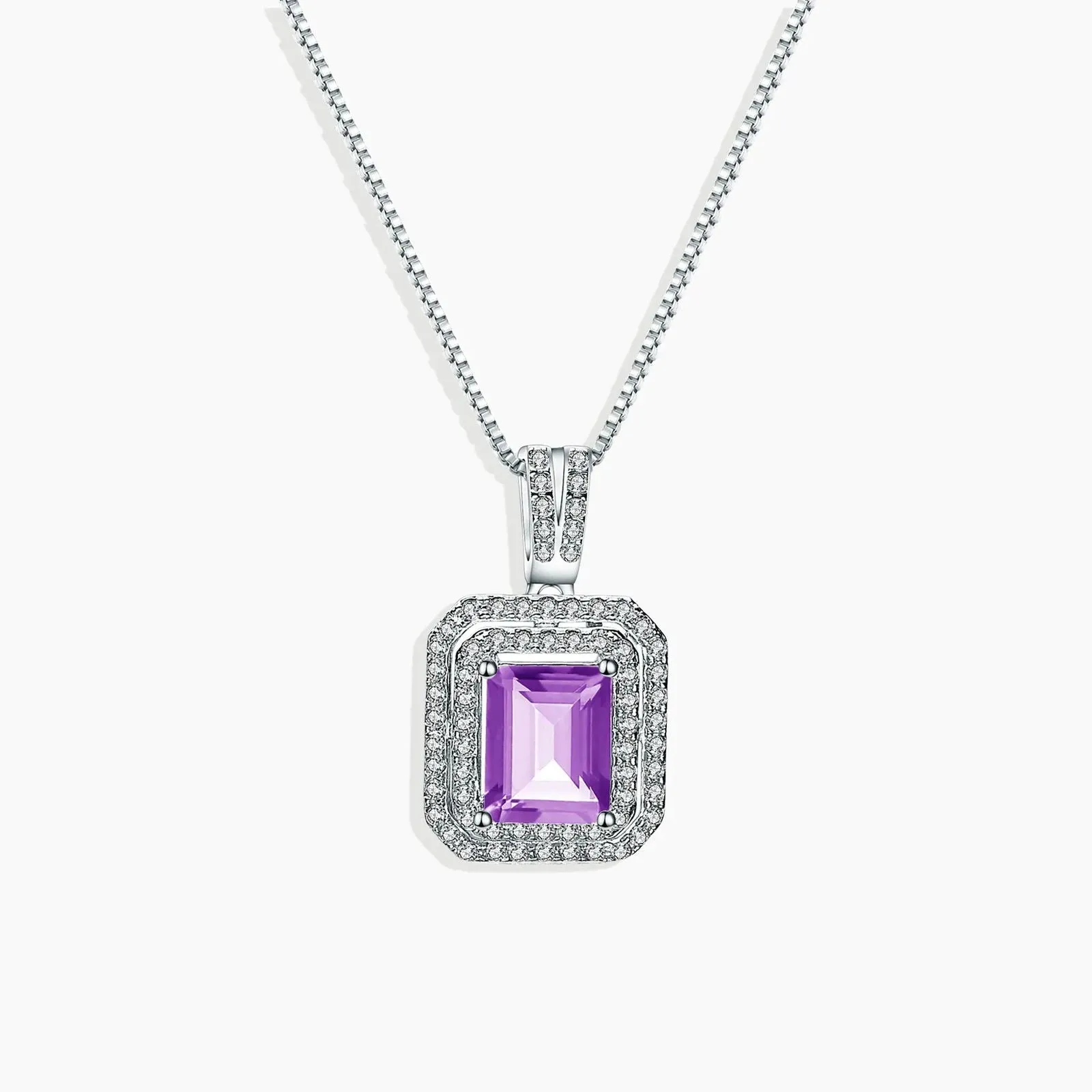 Sterling Silver Amethyst Baguette Cut Royale Pendant - Exquisite Women Jewellery