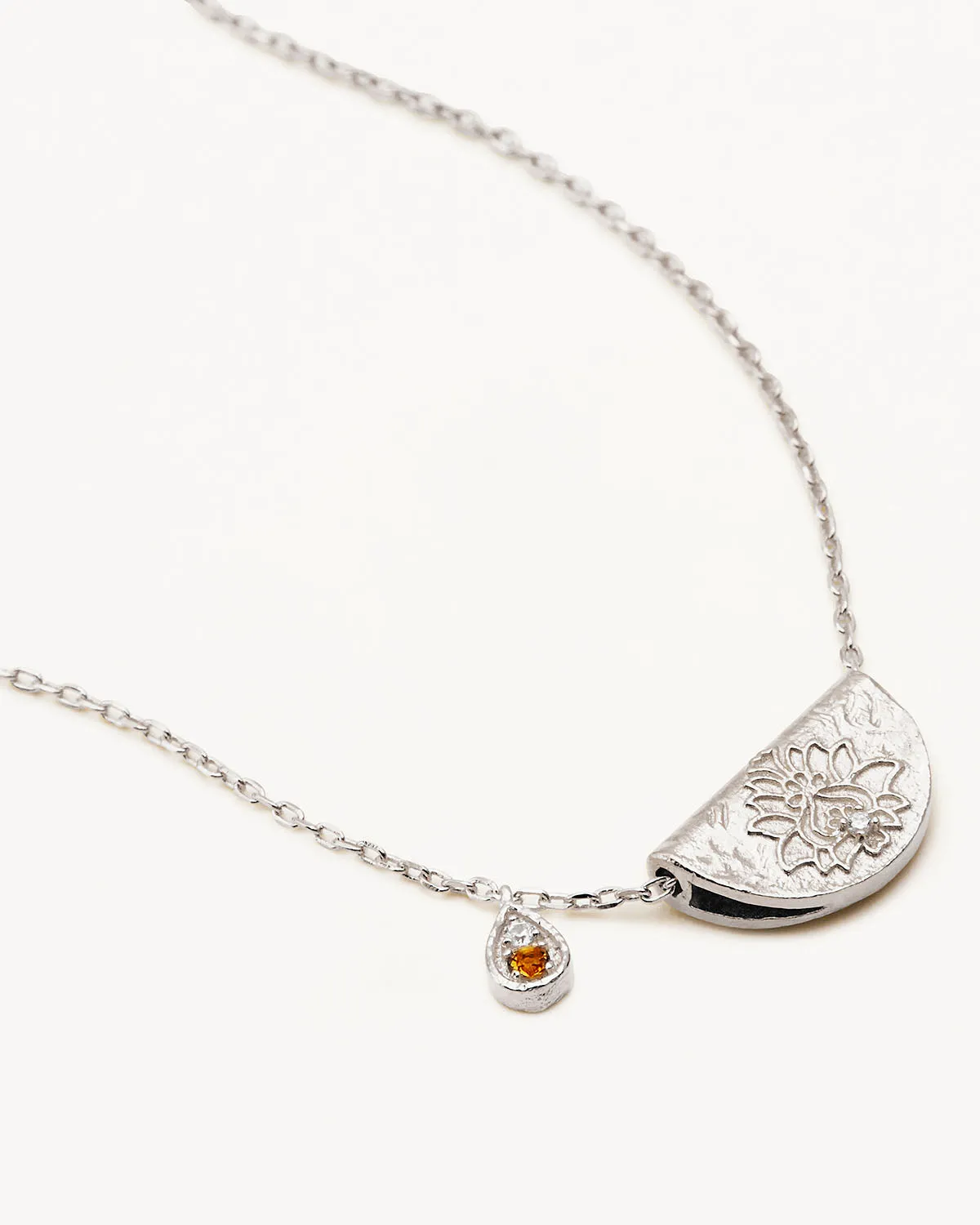 Sterling Silver Lotus Birthstone Necklace - November - Citrine