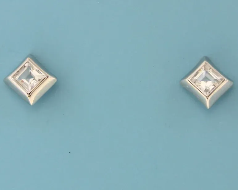 Sterling Silver Rhodium Plated Dainty Diamond White Topaz Stud Earrings (SI6632)