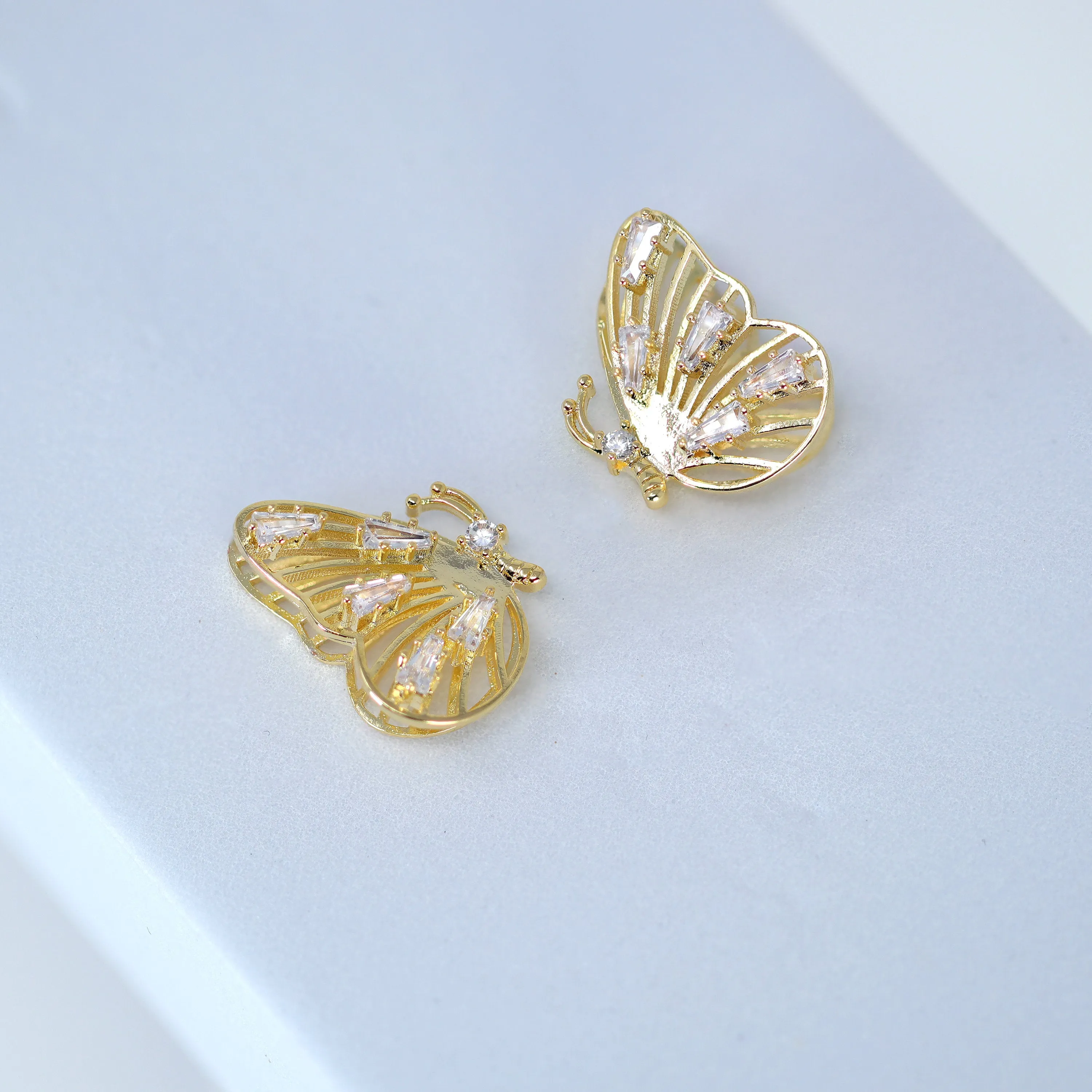 Swarovski Crystal Spots On 3D Gold Butterfly Stud Earrings, Dainty Stud, Statement Earrings.