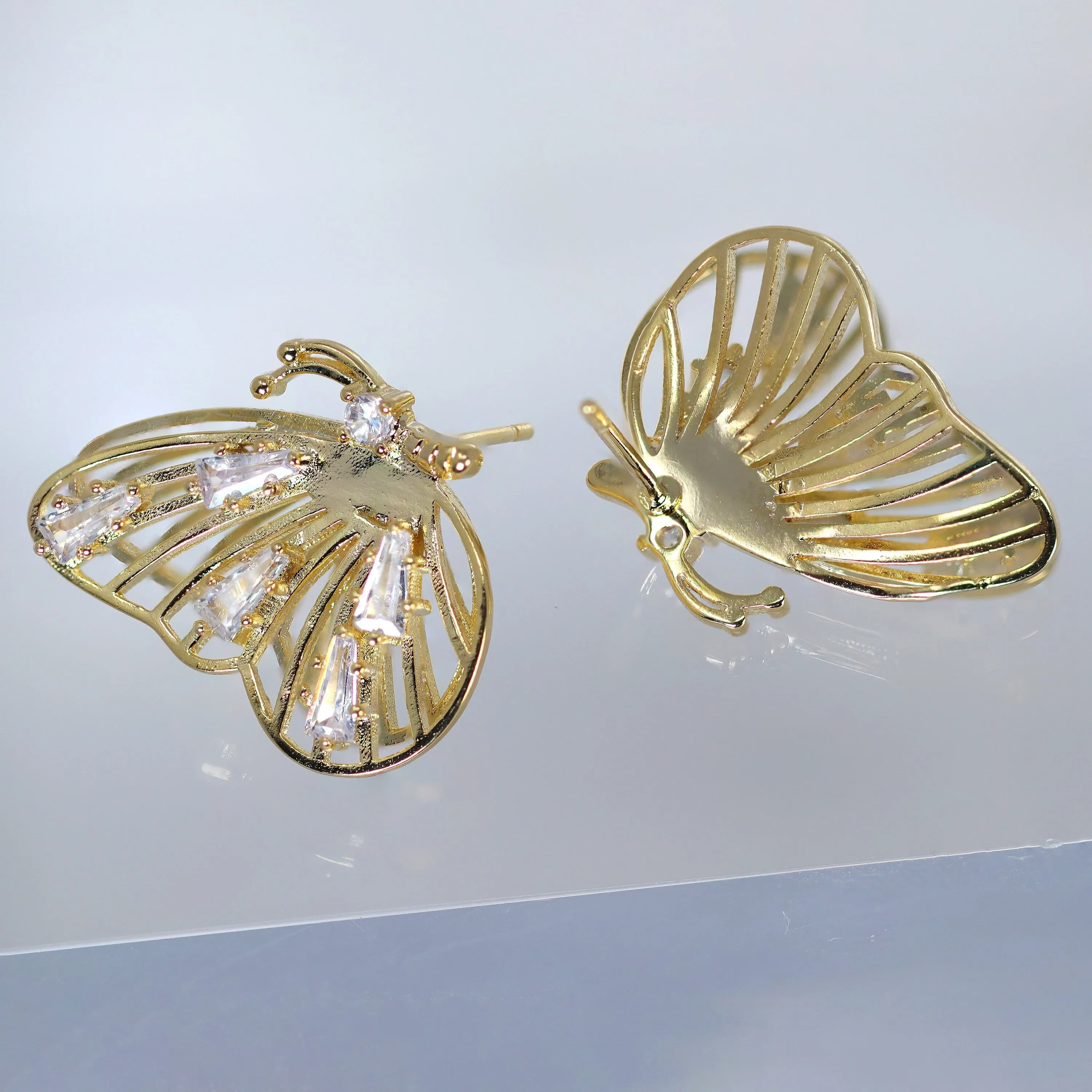 Swarovski Crystal Spots On 3D Gold Butterfly Stud Earrings, Dainty Stud, Statement Earrings.