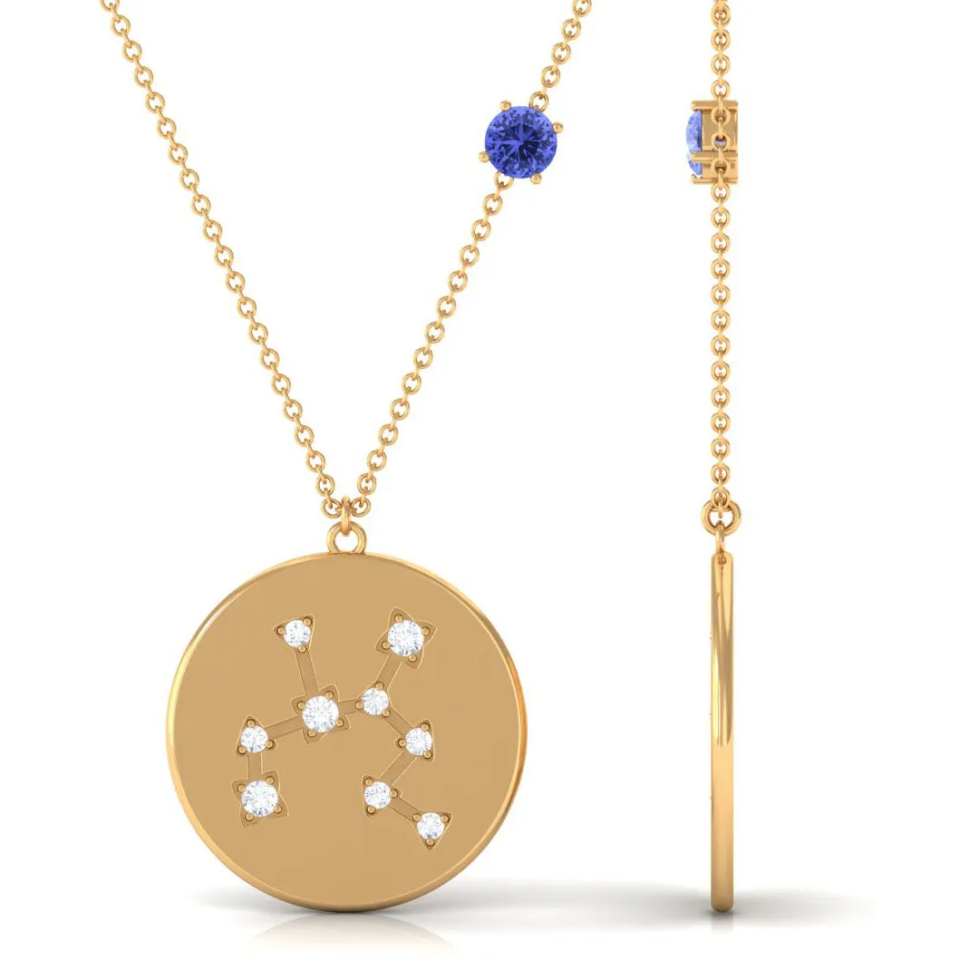 Tanzanite and Diamond Sagittarius Constellation Disc Pendant