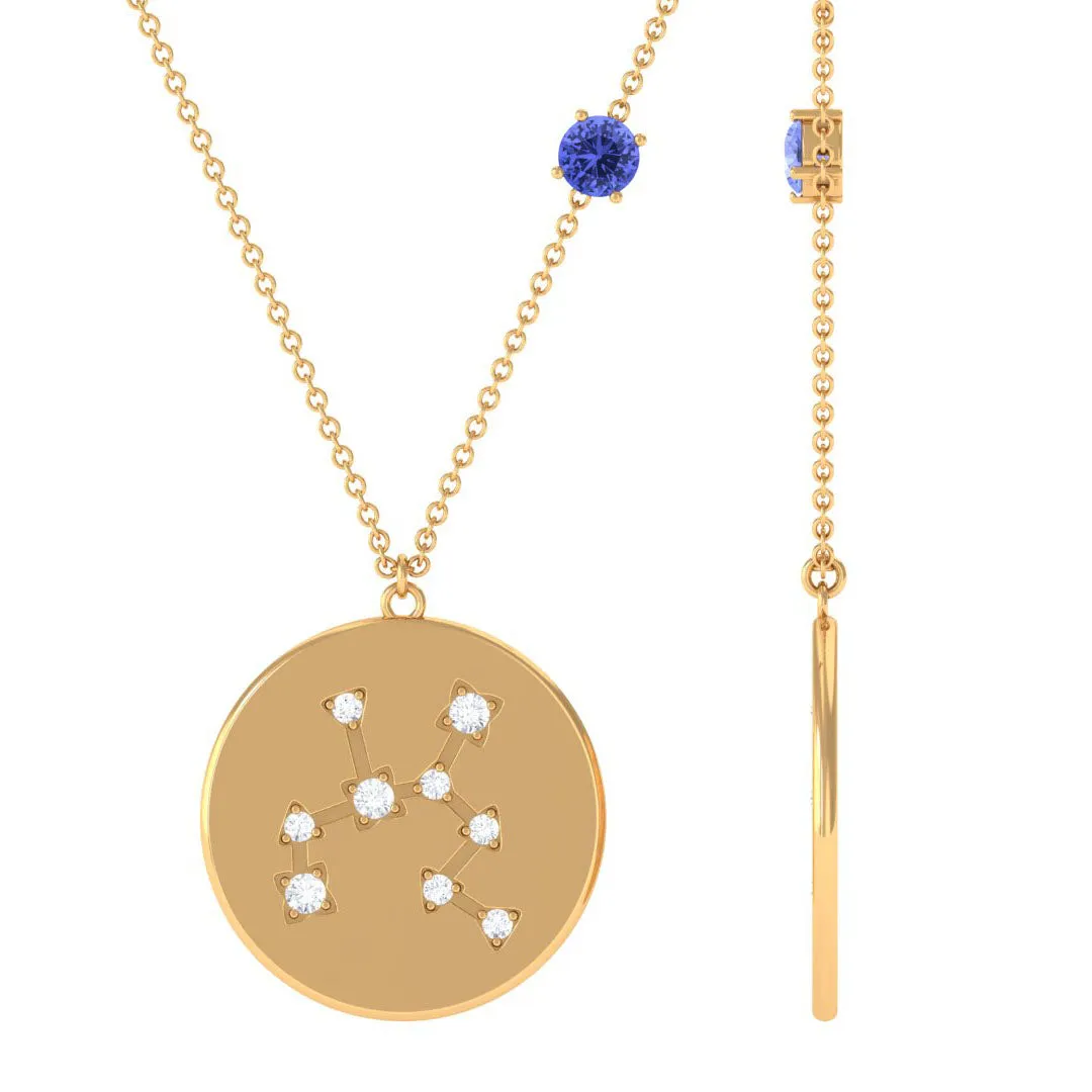 Tanzanite and Diamond Sagittarius Constellation Disc Pendant