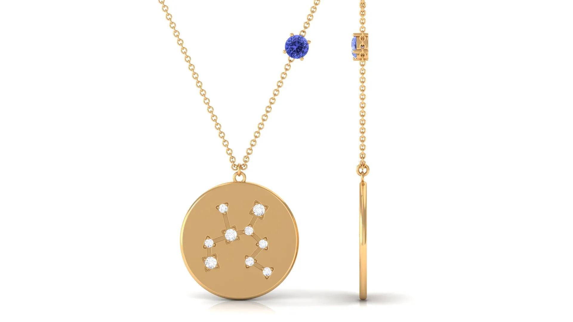 Tanzanite and Diamond Sagittarius Constellation Disc Pendant