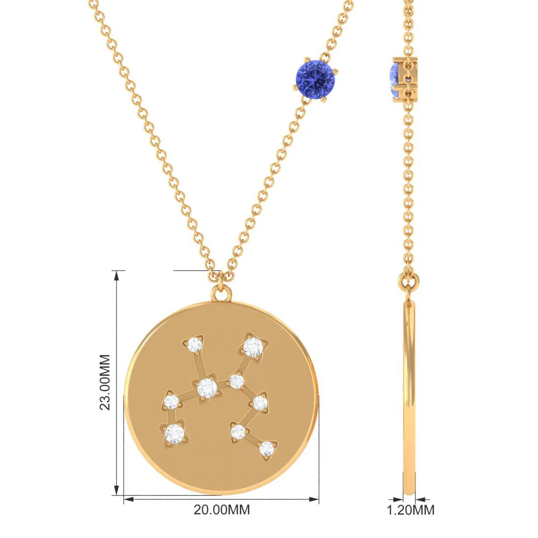 Tanzanite and Diamond Sagittarius Constellation Disc Pendant