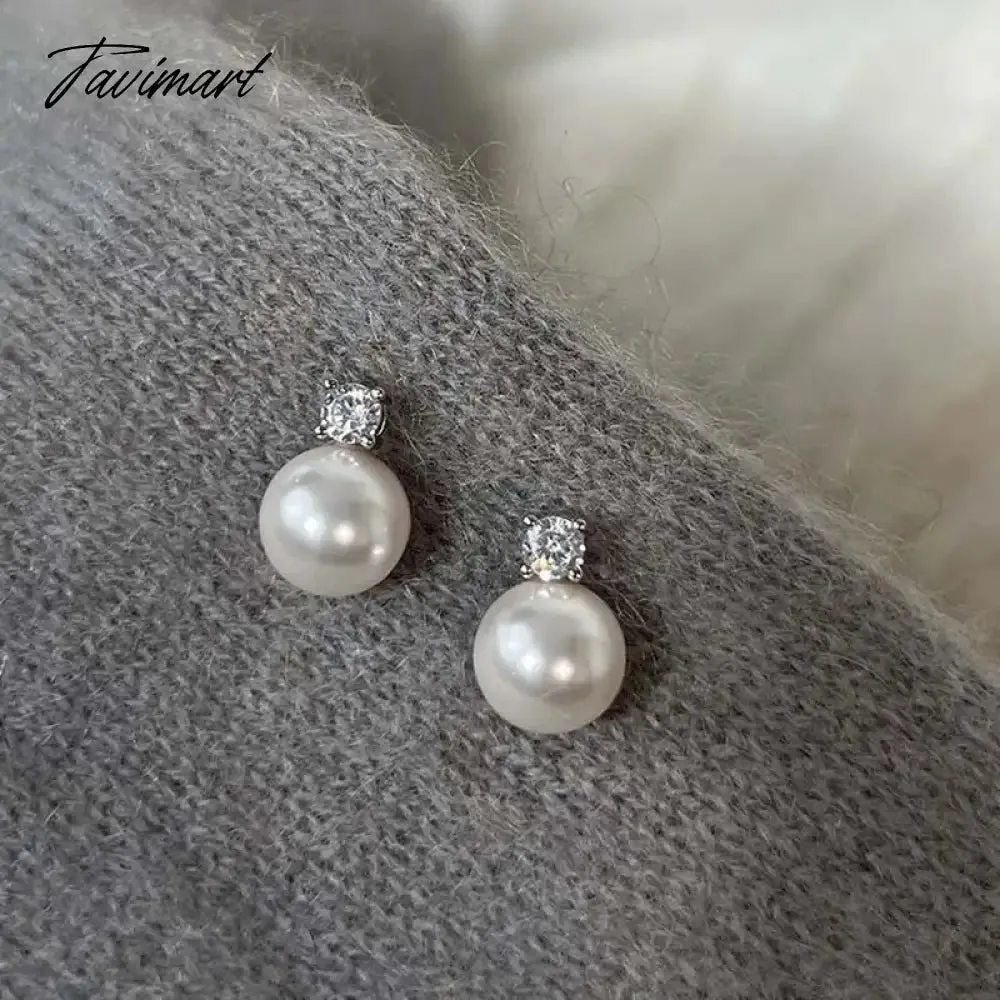 TAVIMART -  New Arrival White Pearl Zircon Stud Earrings For Women Elegant Sweet Simulated-Pearl Temperament Earrings Jewelry Gifts