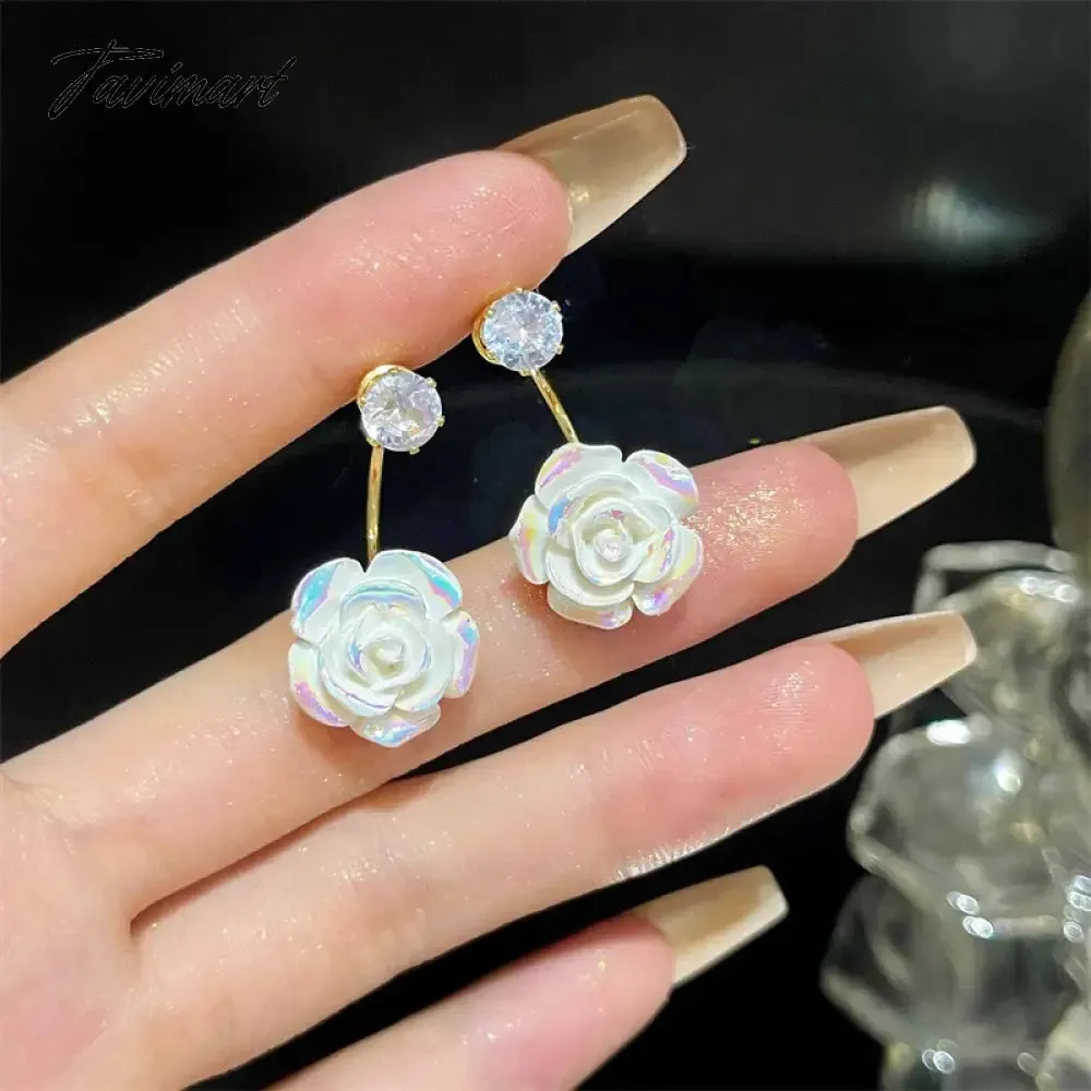 TAVIMART -  New Arrival White Pearl Zircon Stud Earrings For Women Elegant Sweet Simulated-Pearl Temperament Earrings Jewelry Gifts