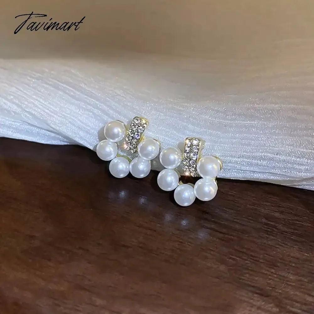 TAVIMART -  New Arrival White Pearl Zircon Stud Earrings For Women Elegant Sweet Simulated-Pearl Temperament Earrings Jewelry Gifts