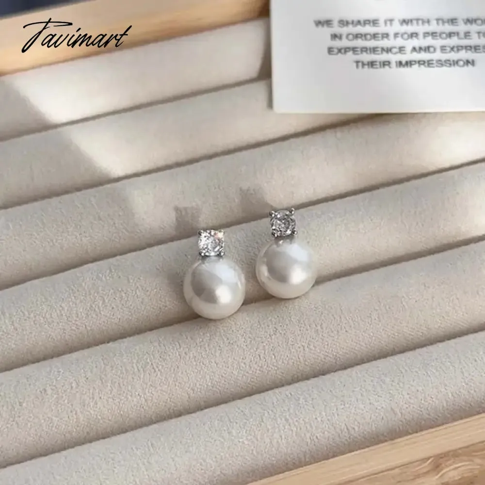 TAVIMART -  New Arrival White Pearl Zircon Stud Earrings For Women Elegant Sweet Simulated-Pearl Temperament Earrings Jewelry Gifts