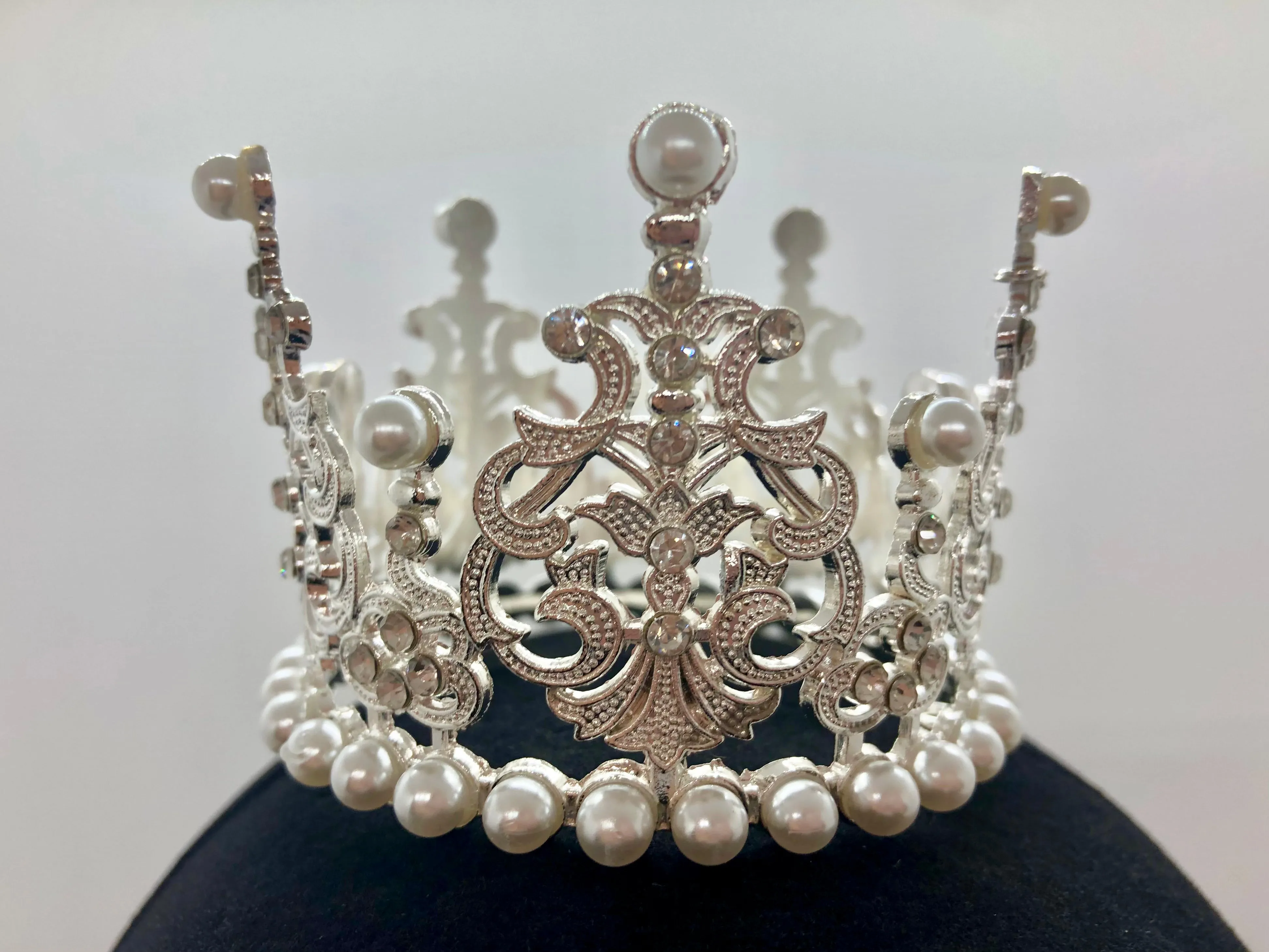 Tiara - Traditional Crown Crystal, Pearl, and Silver