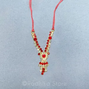 Tiny Krishna Prema Flower- Ruby Diamond Rhinestone Deity Necklace