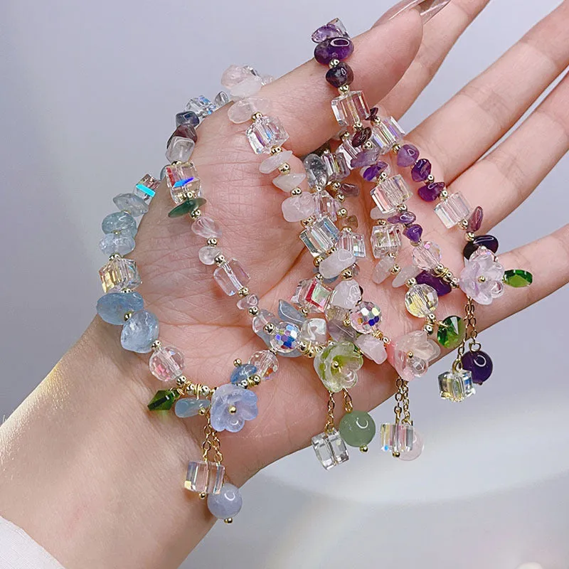 Trending Crystal Floral Bracelets!!Fluorite,Aquamarine,etc.!!So Gorgeous!