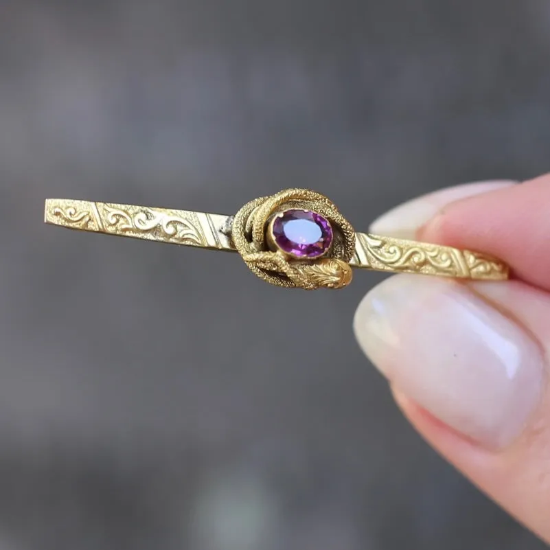 Victorian 9ct Gold Bar Brooch with Snake & Garnet Detail, 9ct Yellow Gold, 2.66g