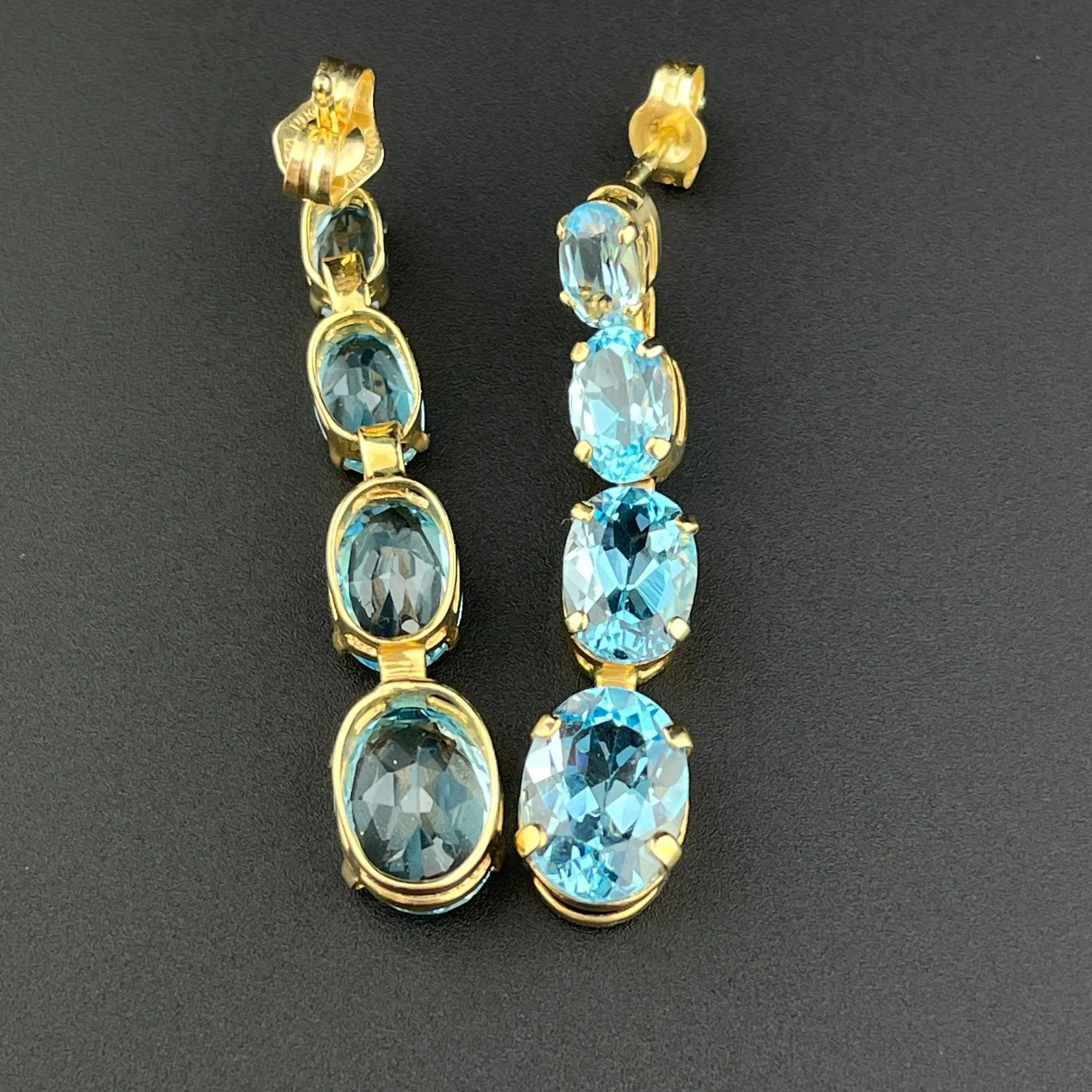 Vintage Blue Topaz 14K Gold Journey Drop Earrings