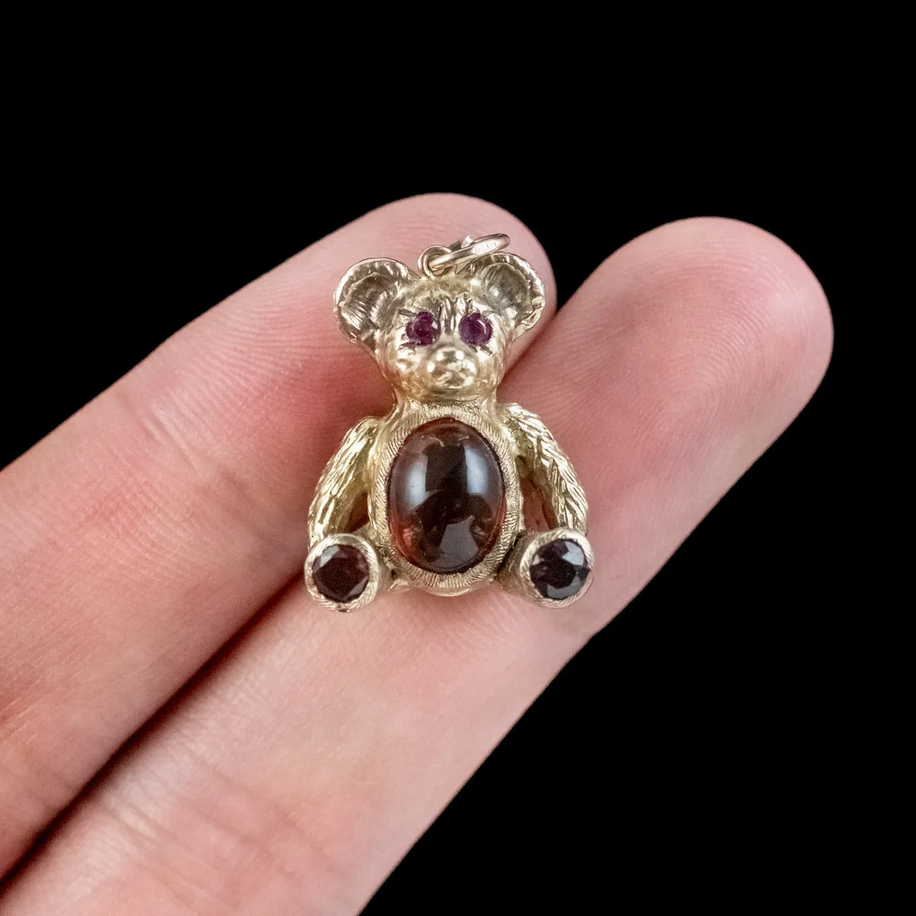 Vintage Garnet Ruby Teddy Bear Charm Pendant 9ct Gold Dated 1964