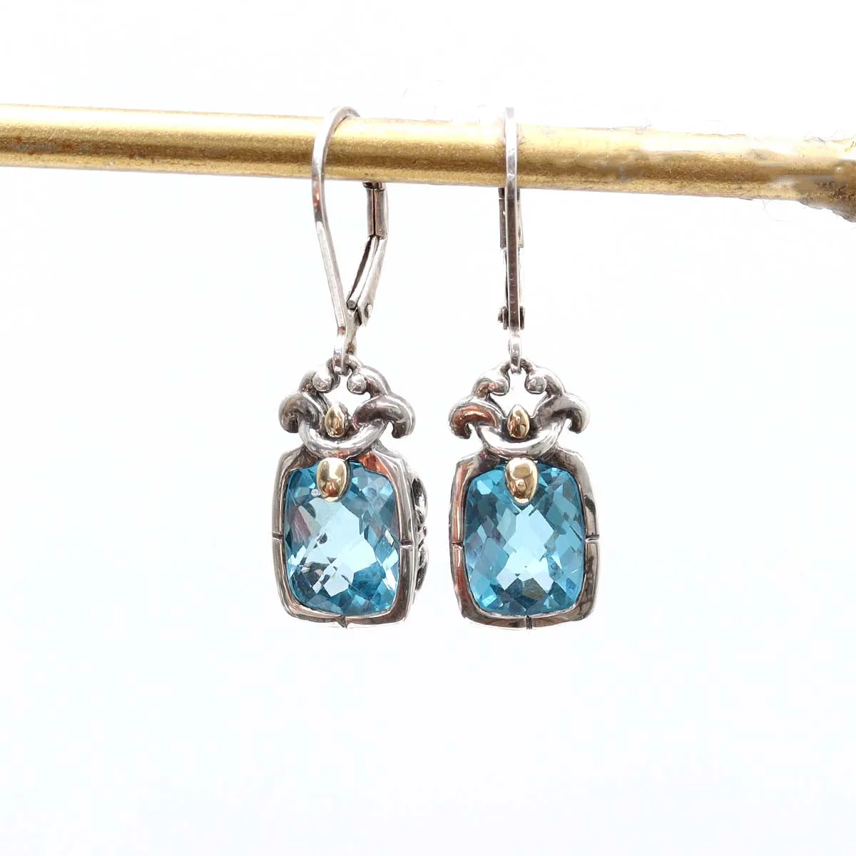 Vintage Inspired Blue Topaz and Sterling Silver Earrings #8117E-BT