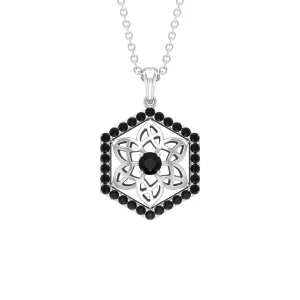 Vintage Inspired Flower Pendant Necklace with Black Diamond