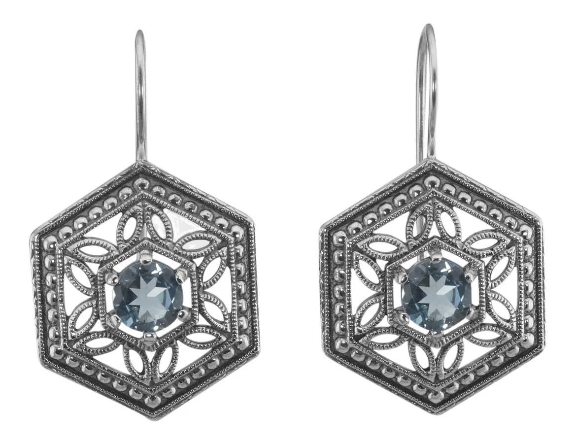 Vintage Inspired Hexagonal London Blue Topaz Earrings