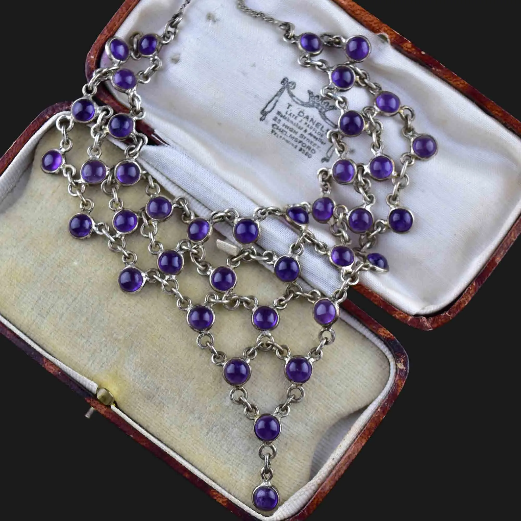 Vintage Silver Amethyst Waterfall Bib Necklace