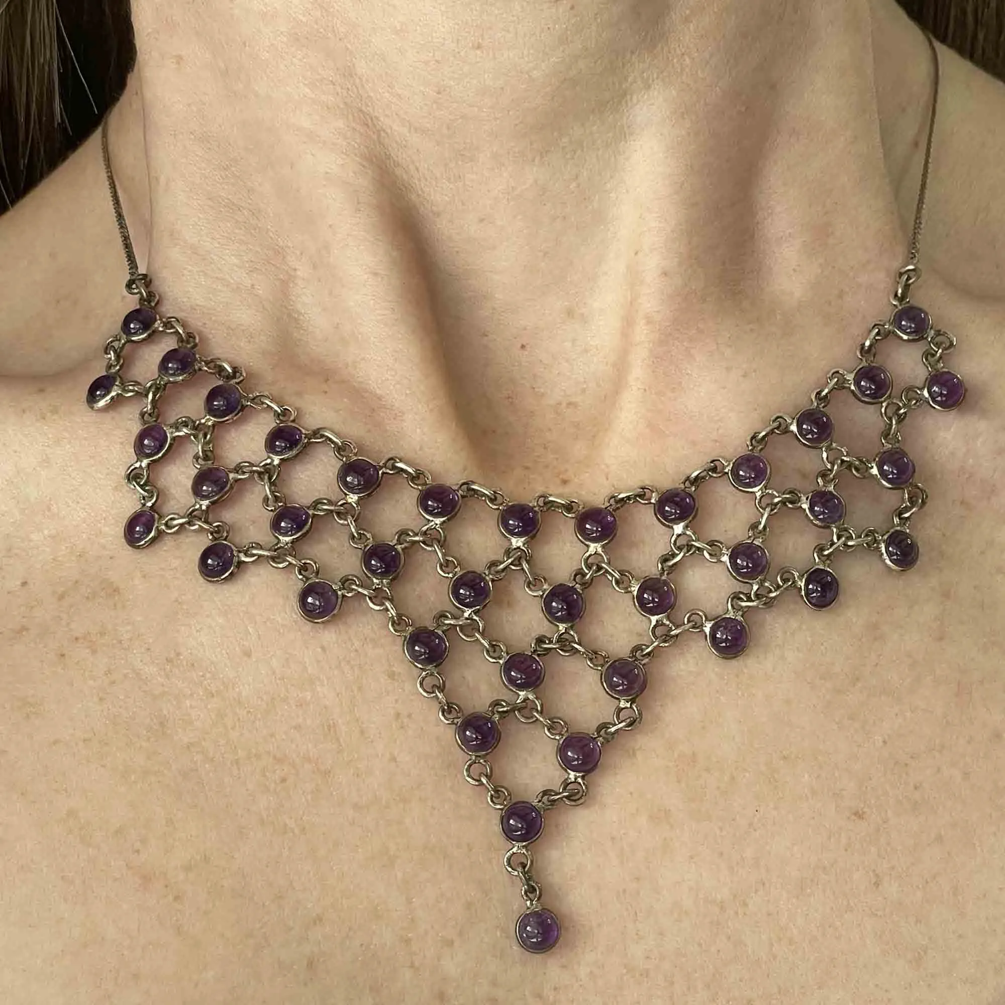 Vintage Silver Amethyst Waterfall Bib Necklace