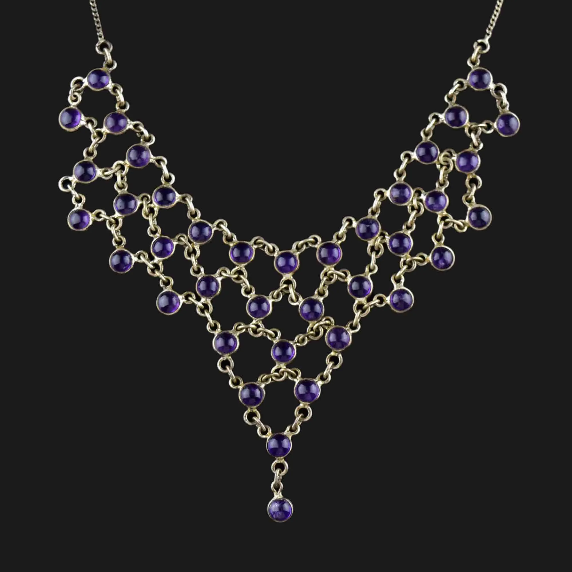 Vintage Silver Amethyst Waterfall Bib Necklace