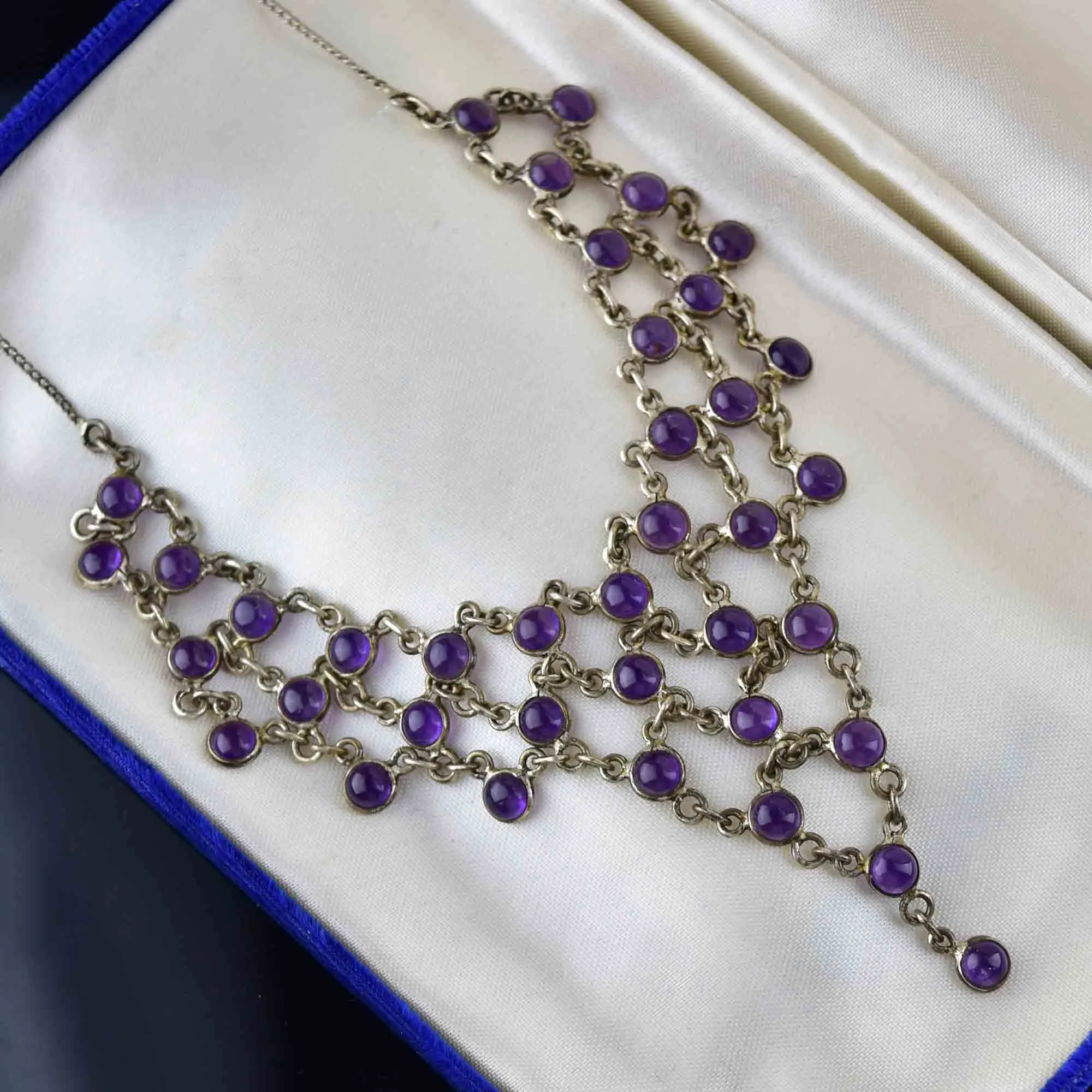 Vintage Silver Amethyst Waterfall Bib Necklace