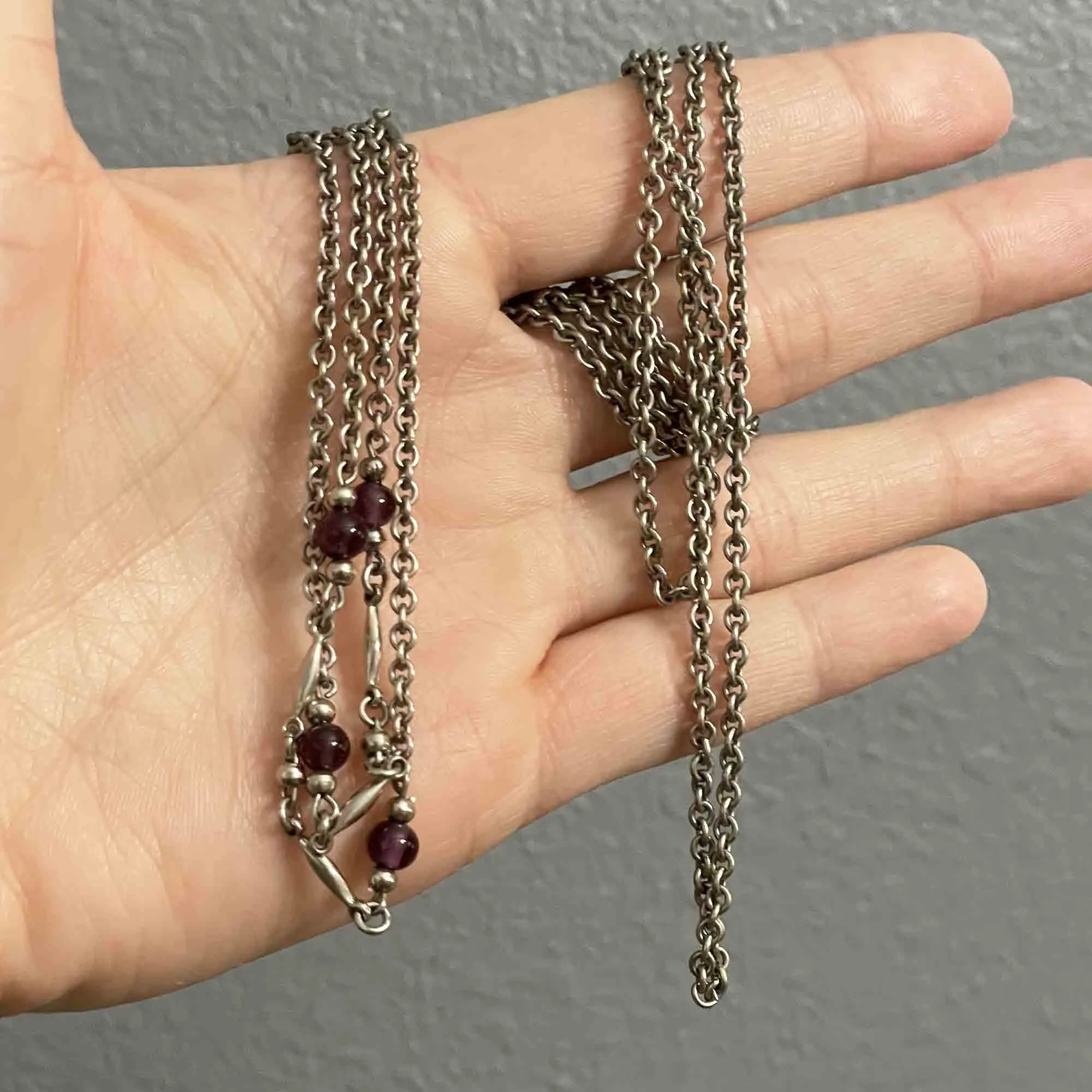 Vintage Silver Garnet Muff Guard Chain Necklace