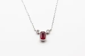 White Gold Three Stone Ruby and Diamond Necklace