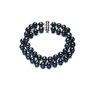 Women's Elegant 7mm AA Grade Black Freshwater Pearl Bracelet 18.5cm