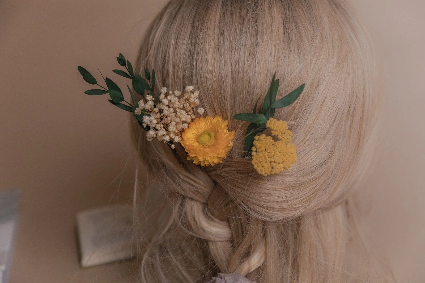 Yarrow and Eucalyptus Bridal Crown / Billy Balls Crown / Boho Bridal Neutral Crown