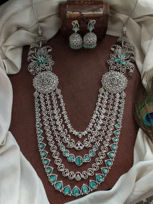 Zircon Layered Bridal Haram Set in Pastel Mint and Baby Pink